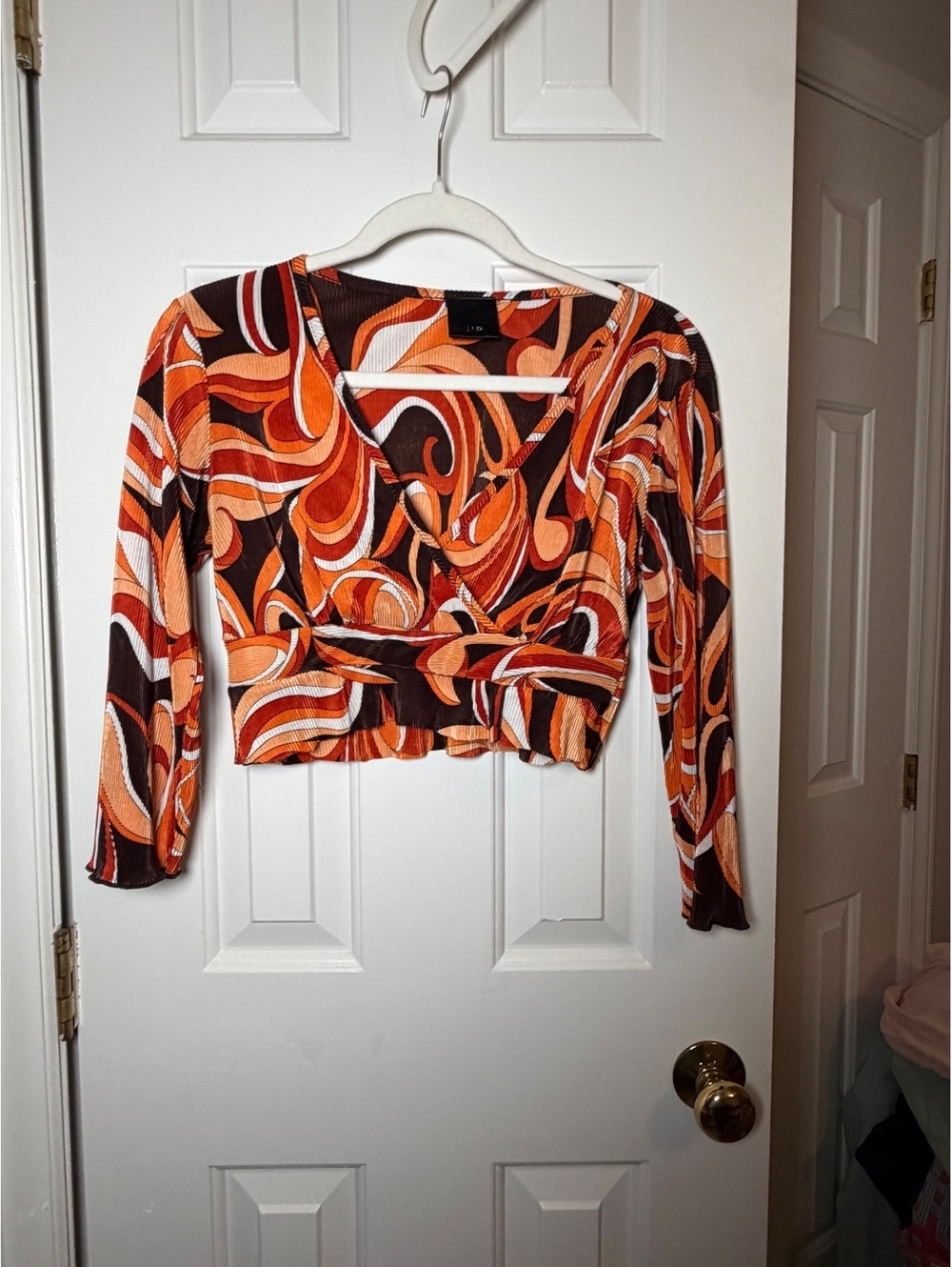 Vintage Y2K JTB Psychedelic Swirl Plisse Wrap Crop Top 90s